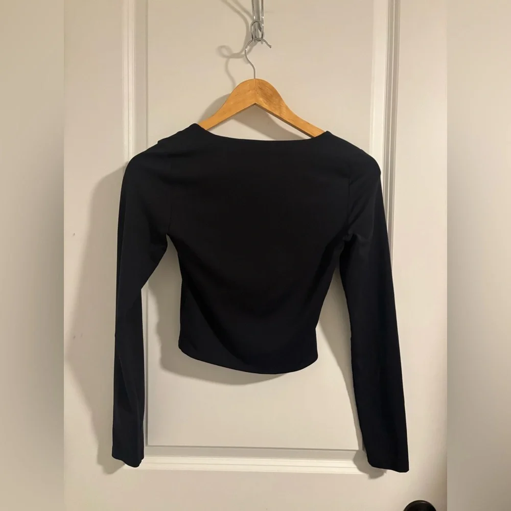 ARITZIA Babaton Contour Black Long Sleeve Cropped Bodycon Top Size Small
